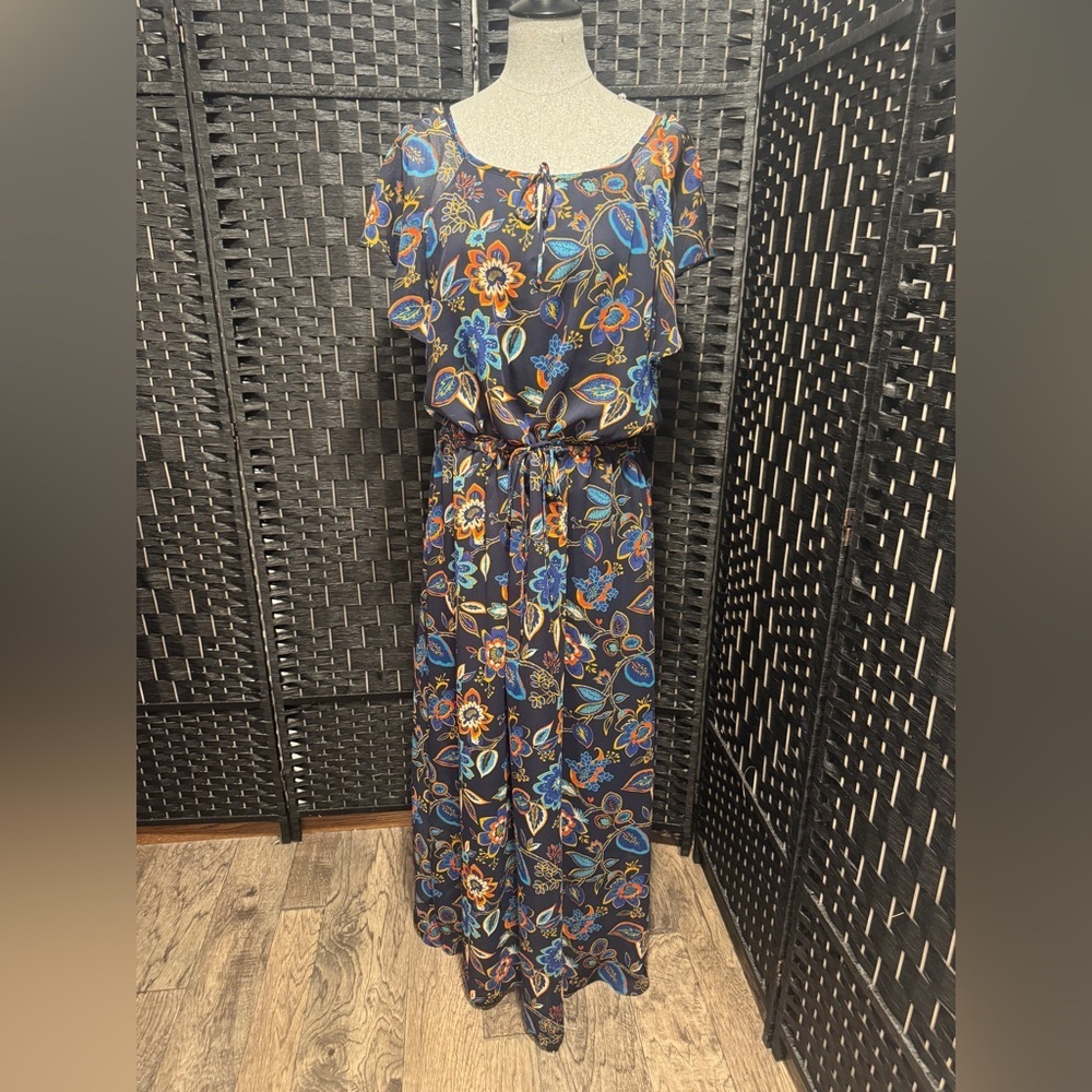 A New Day Floral Navy lined Maxi Dress Sz XXL